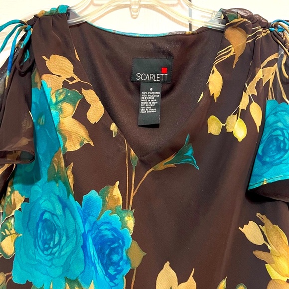 Scarlett Women V Neck ,Short Sleeve Dress size :6 Brown & Flower Print Color - Picture 5 of 9